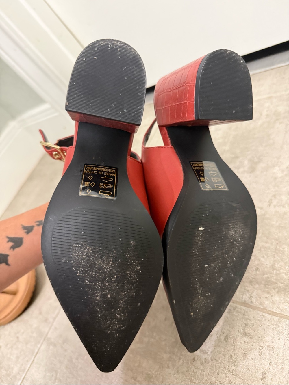 Qupid Red Pointed Slingback Mules with Buckle - Picture 5 of 5